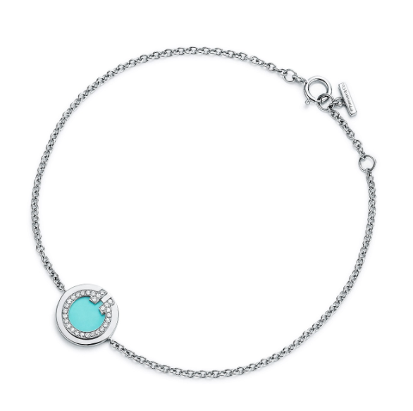 [H0137-4] Brazalete Tiffany T Círculo Turquesa y Pavé