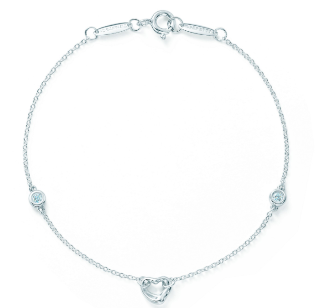 Brazalete Tiffany Elsa Peretti Corazón Abierto y Piedras Plata 925
