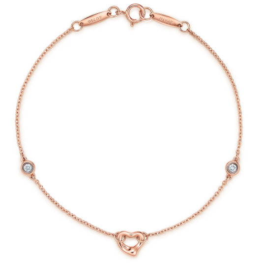 Brazalete Tiffany Elsa Peretti Corazón Abierto y Piedras Oro Rosa