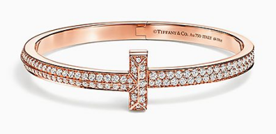 Brazalete Tiffany T1 ancho oro rosa circonias 17cm