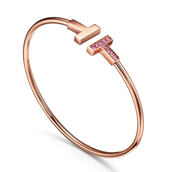 [B0007-10] Brazalete Tiffany T Wire oro rosa circonias rosa