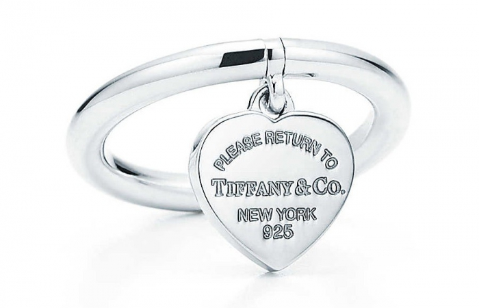 Anillo Tiffany dije corazón liso Please Return