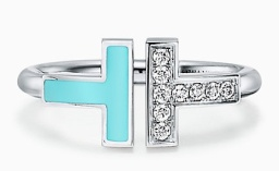 [TJZ-6] Anillo Tiffany T Doble Esmalte Turquesa y Circonias