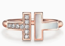 Anillo Tiffany T Doble Nácar y Circonias Oro Rosa