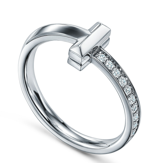 Anillo Tiffany T Barra Pavé Angosta Plata