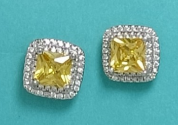 Aretes Tiffany cuadrados piedra amarilla halo circonias