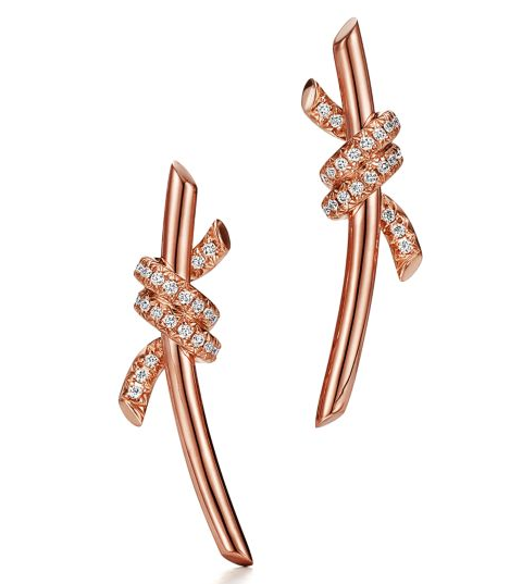Aretes Barra Lazo Pavé Oro Rosa