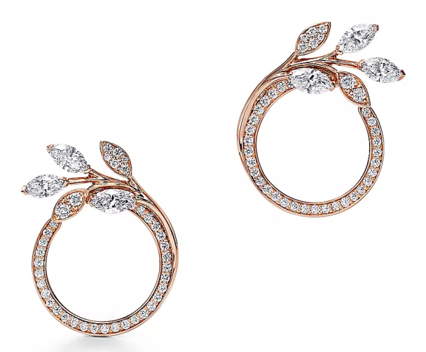 Aretes Tiffany Corona de Hojas Pavé Oro Rosa