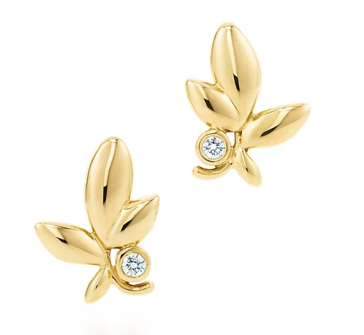 Aretes Tiffany Hojas Doradas con Circonia