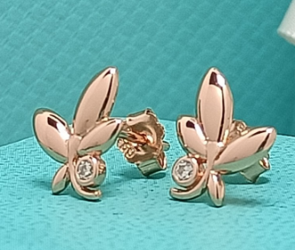 Aretes Tiffany Hojas Oro Rosa con Circonia