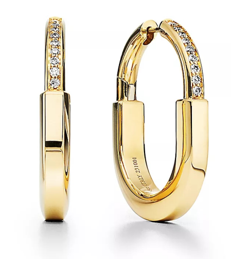 [T-E119] Aretes aro Tiffany Lock dorado con circonias