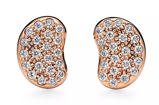 [T-E121] Aretes frijol Tiffany oro rosa pavé circonias