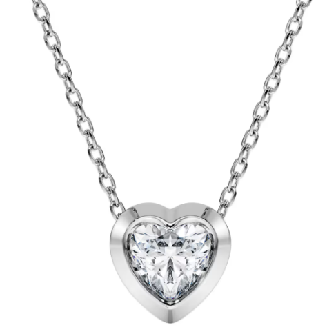 Collar Solitario Corazón Bisel Tono Rodio