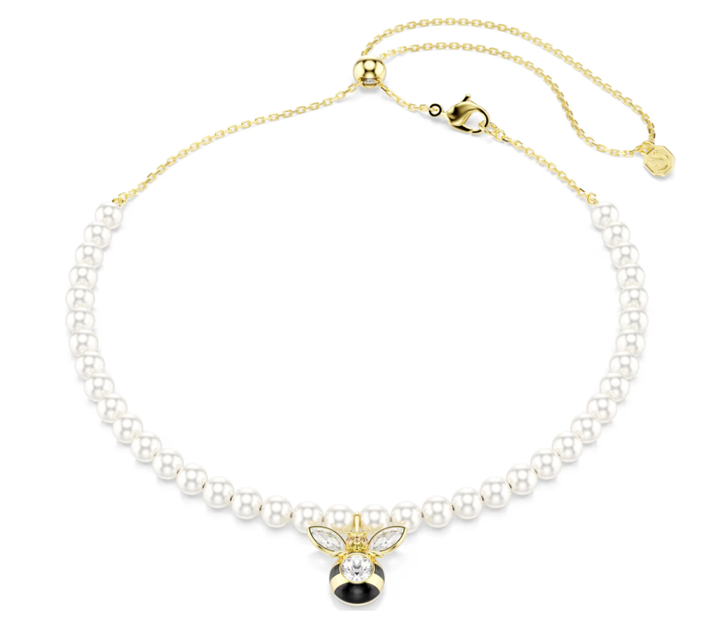 Collar Perlas con Abeja Esmaltada Tono Dorado