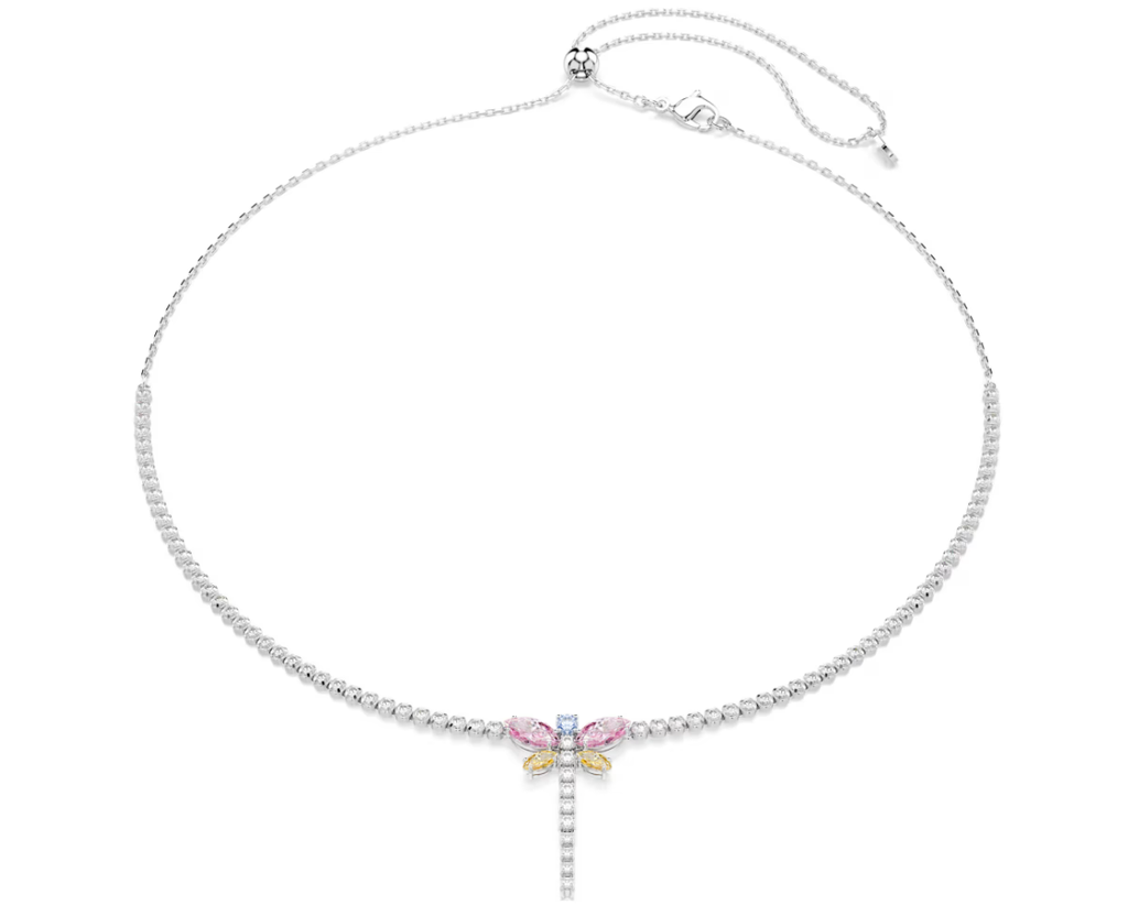 Collar Tenis Pavé con Libélula Colgante Tono Rodio