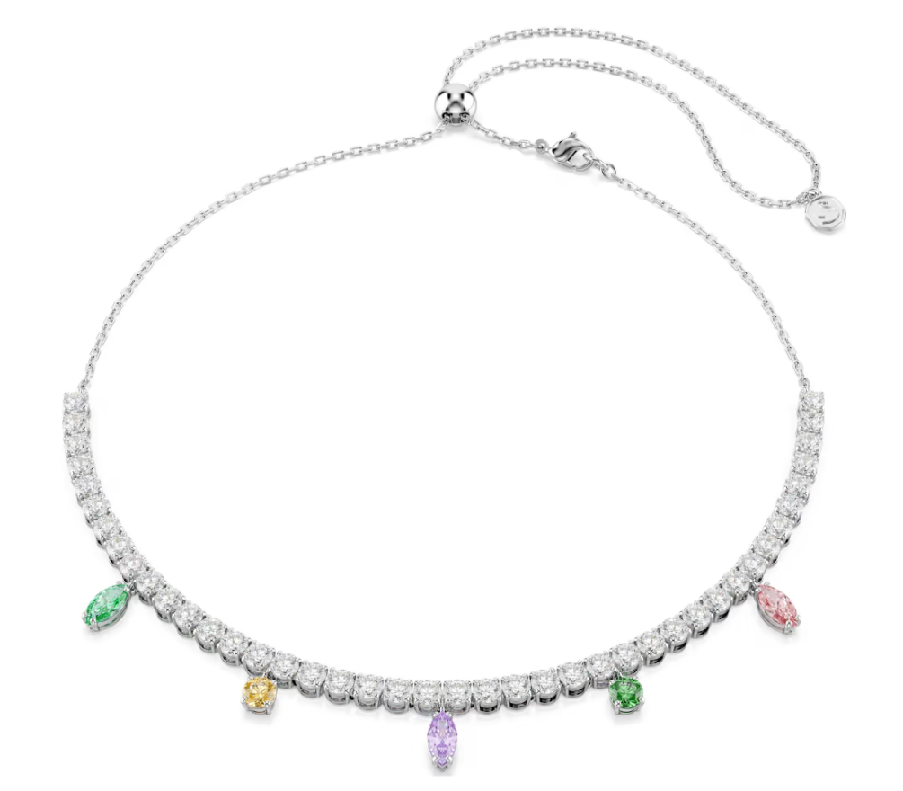 Collar Tenis Pavé con Cinco Dijes de Color Rodio