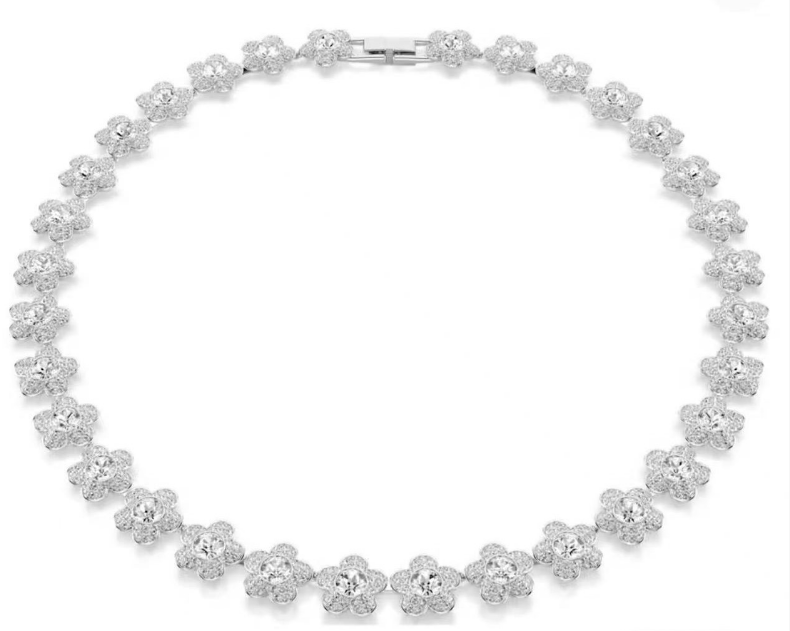 Collar Racimo de Flores Pavé Tono Rodio