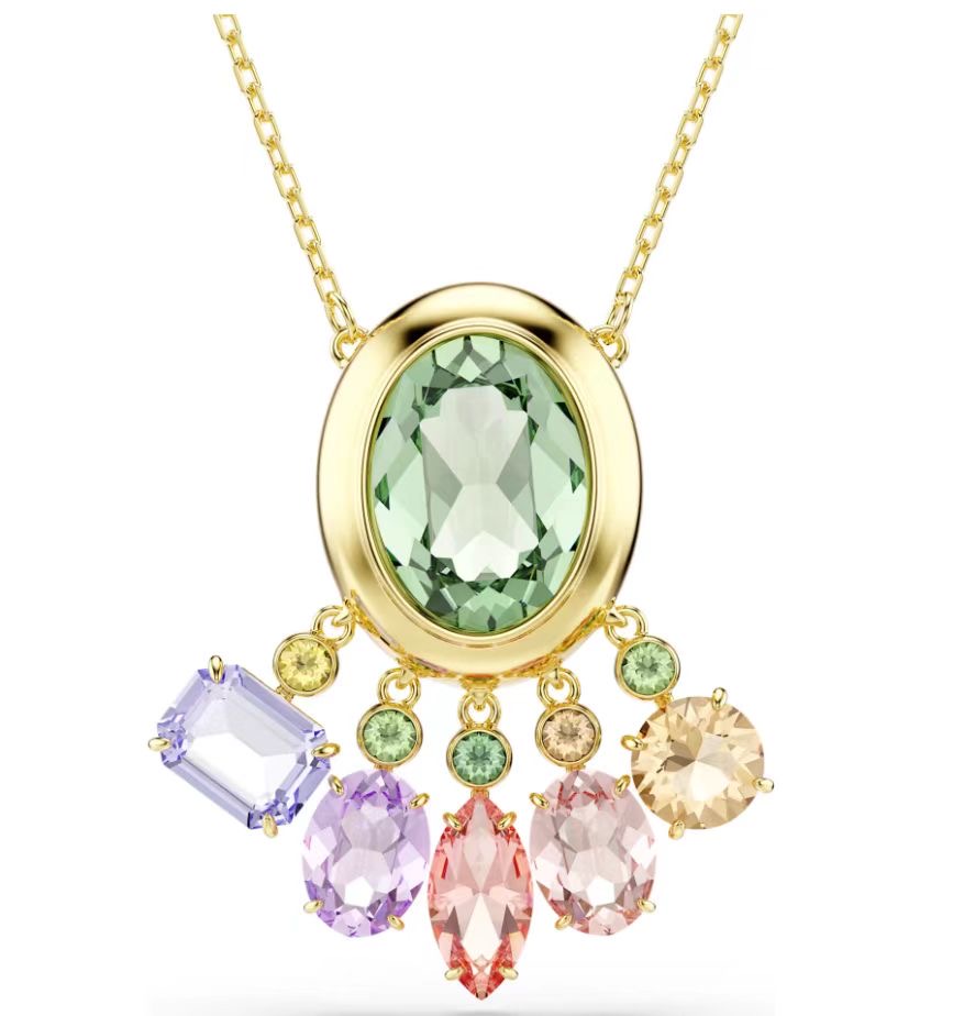 Collar Swarovski Gema Óvalo Verde con Flecos