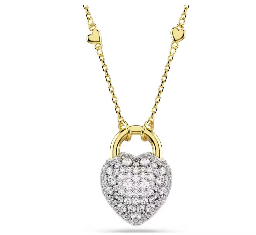 Collar Candado Corazón Pavé Tono Dorado