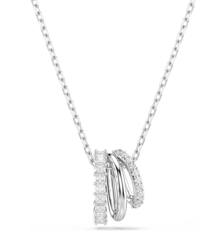 Collar Triple Aro Pavé y Baguette Tono Rodio