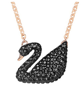 Collar Swarovski Cisne Pavé Negro Oro Rosa