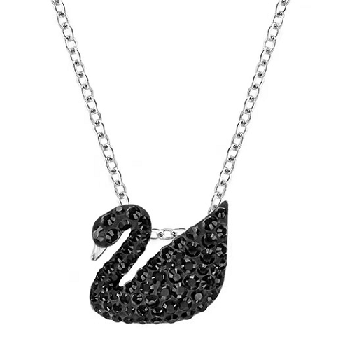 Collar Swarovski Cisne Mini Negro Cadena Plateada