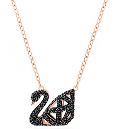 Collar Swarovski Cisne Origami Pavé Negro Oro Rosa