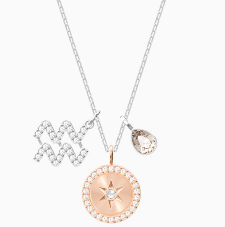 Collar Swarovski Zodiaco Acuario Medallón Estrella Oro Rosa