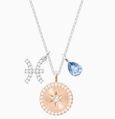 Collar Swarovski Zodiaco Piscis Medallón Estrella Oro Rosa