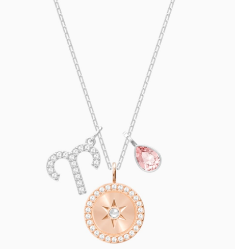 Collar Swarovski Zodiaco Aries Medallón Estrella Oro Rosa