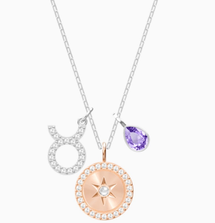 Collar Swarovski Zodiaco Tauro Medallón Estrella Oro Rosa