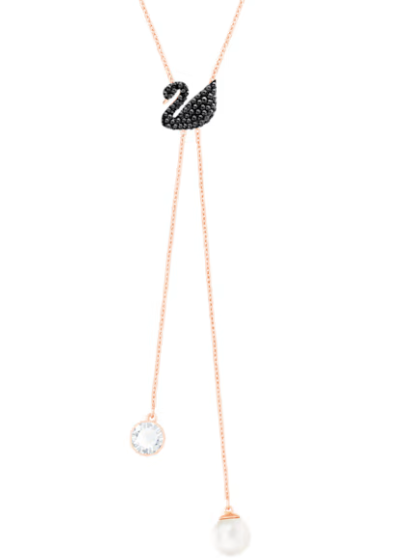 Collar Swarovski Cisne Lazo Perla y Cristal Oro Rosa