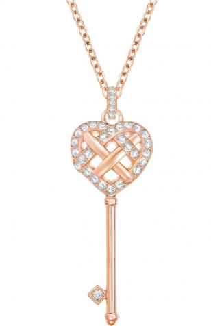 Collar Swarovski Llave Corazón Entrelazada Oro Rosa