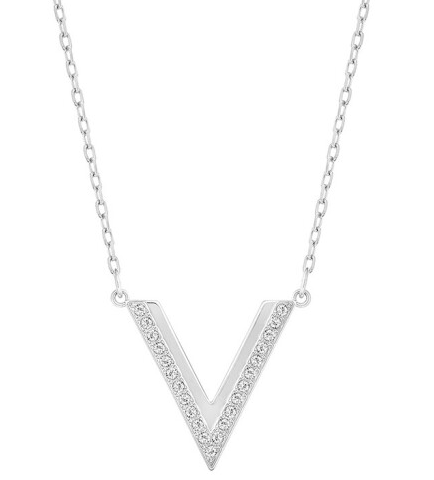 Collar Swarovski Letra V Pavé Plateado