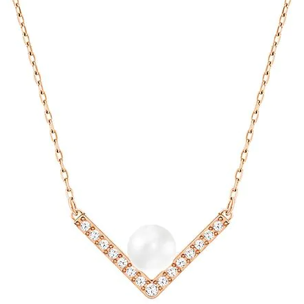 Collar Swarovski V Pavé y Perla Blanca Tono Oro Rosa