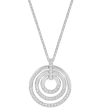 Collar Swarovski Triple Círculo Concéntrico Pavé Plateado