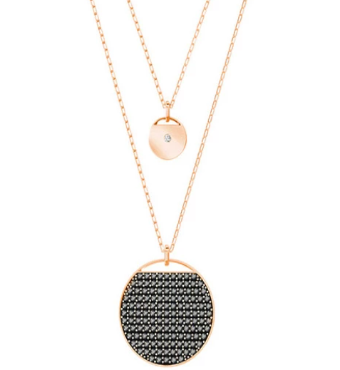 Collar Swarovski Doble Cadena Disco Pavé Negro Oro Rosa