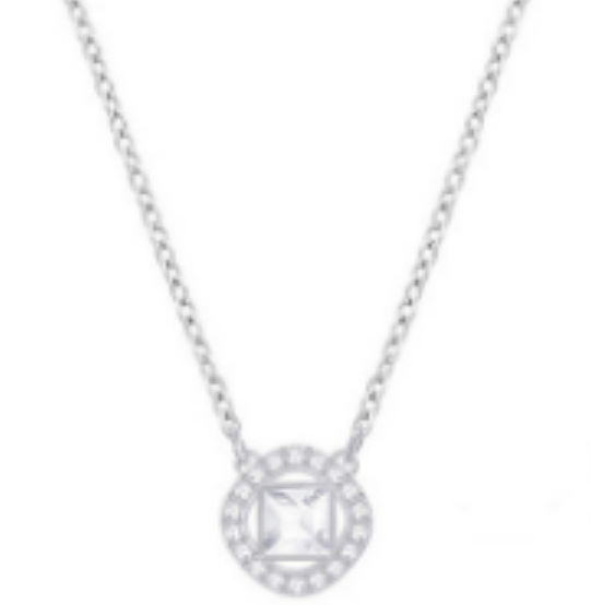 Collar Swarovski Halo Piedra Cuadrada Blanca Plateado