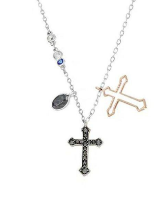Collar Swarovski Cruz Pavé Doble Colgante Negro