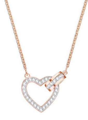 Collar Swarovski Corazón Pavé Calado con Broche Tono Oro Rosa