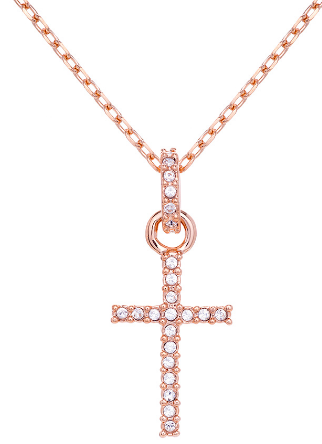 Collar Swarovski Cruz Pequeña Pavé con Anillo Oro Rosa