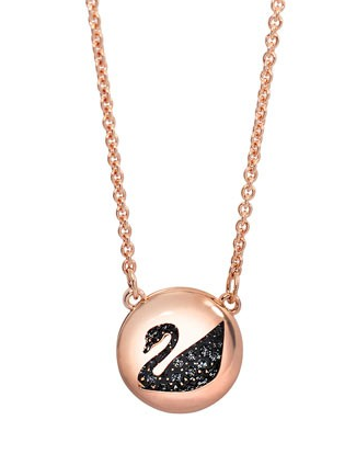 Collar Swarovski Cisne Silueta Pavé Negra Disco Oro Rosa