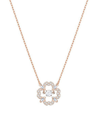 Collar Swarovski Flor Circular Halo Oro Rosa con Marquesas Azules
