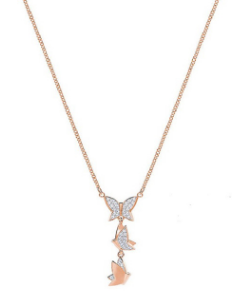 Collar Swarovski Cascada de Tres Mariposas Oro Rosa