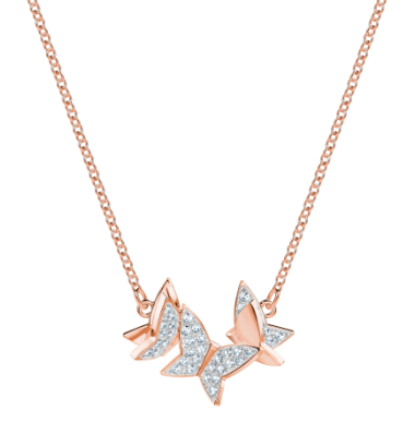 Collar Swarovski Racimo Tres Mariposas Bicolor Oro Rosa