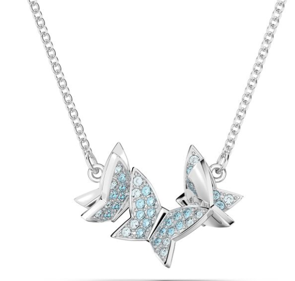 Collar Swarovski Racimo Tres Mariposas Bicolor Cristal Aqua