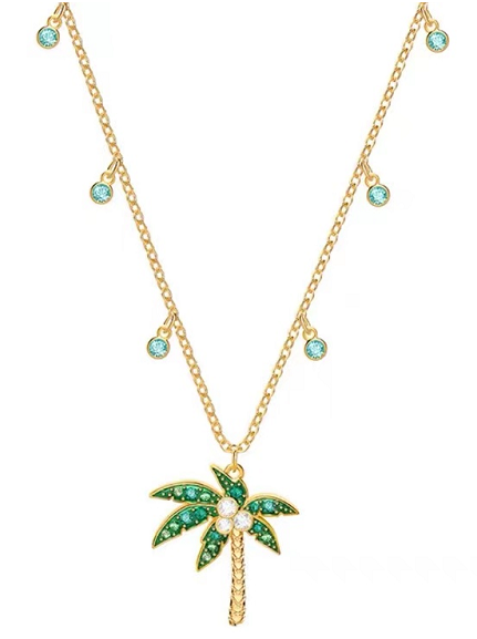 Collar Swarovski Palmera Pavé Verde Dorado