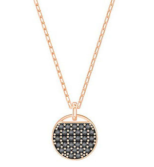 Collar Swarovski Medallón Redondo Pavé Negro Oro Rosa