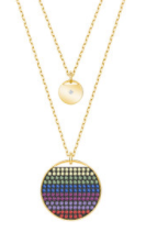 Collar Swarovski Medallón Redondo Pavé Multicolor Cadena Doble Dorada