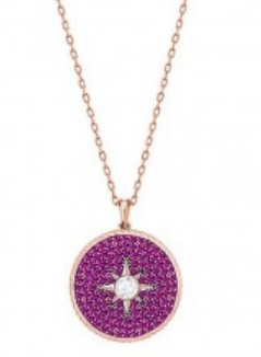 Collar Swarovski Medallón Brújula Fucsia Oro Rosa